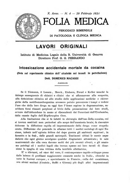 Folia medica periodico trimensile di patologia e clinica medica