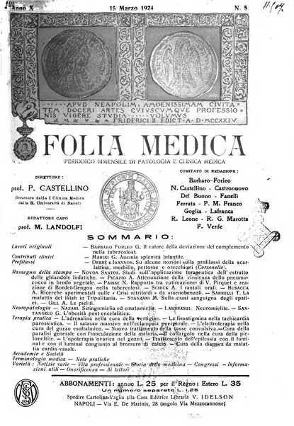 Folia medica periodico trimensile di patologia e clinica medica