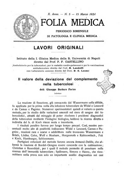 Folia medica periodico trimensile di patologia e clinica medica