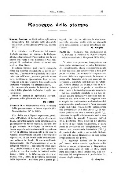 Folia medica periodico trimensile di patologia e clinica medica