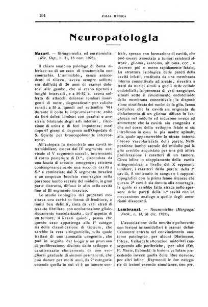 Folia medica periodico trimensile di patologia e clinica medica