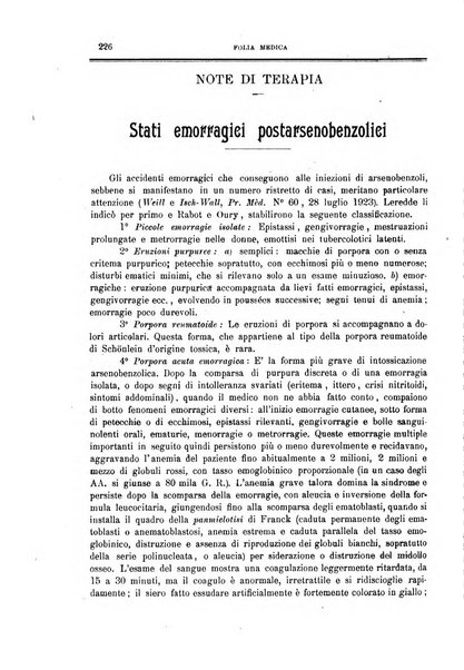 Folia medica periodico trimensile di patologia e clinica medica