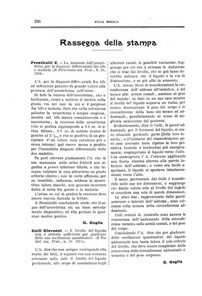 Folia medica periodico trimensile di patologia e clinica medica