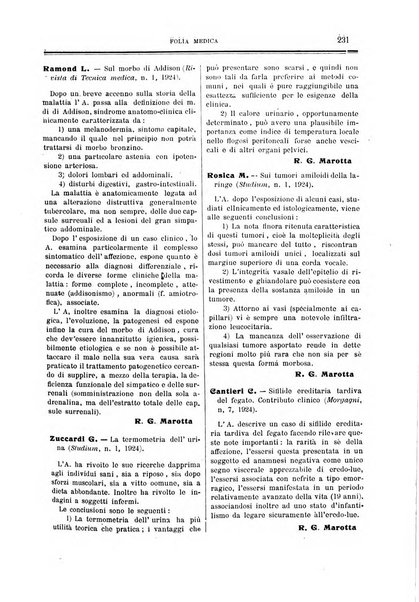 Folia medica periodico trimensile di patologia e clinica medica