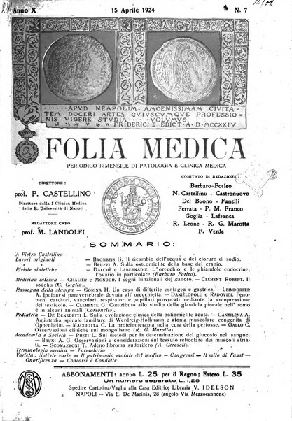 Folia medica periodico trimensile di patologia e clinica medica