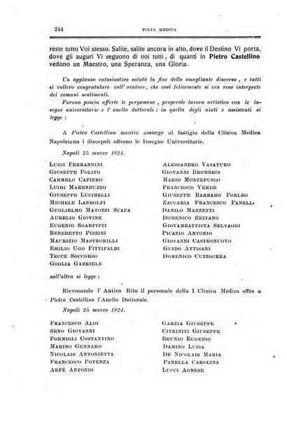 Folia medica periodico trimensile di patologia e clinica medica