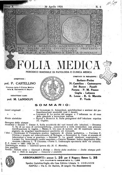 Folia medica periodico trimensile di patologia e clinica medica