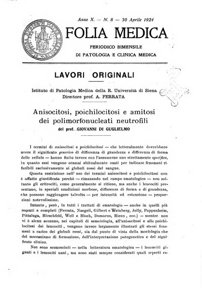 Folia medica periodico trimensile di patologia e clinica medica