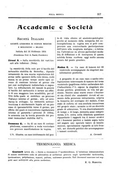 Folia medica periodico trimensile di patologia e clinica medica