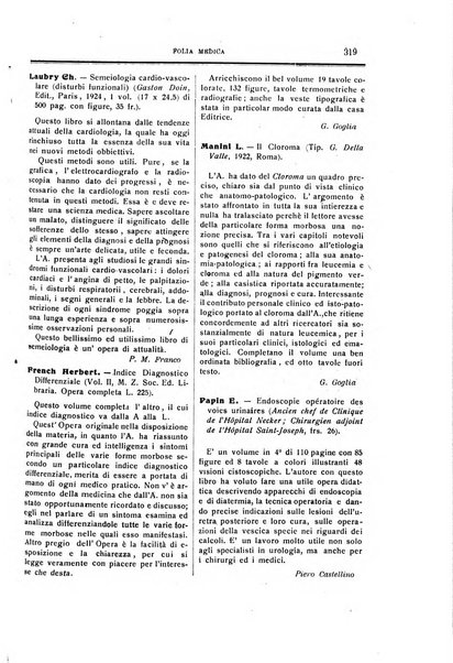 Folia medica periodico trimensile di patologia e clinica medica