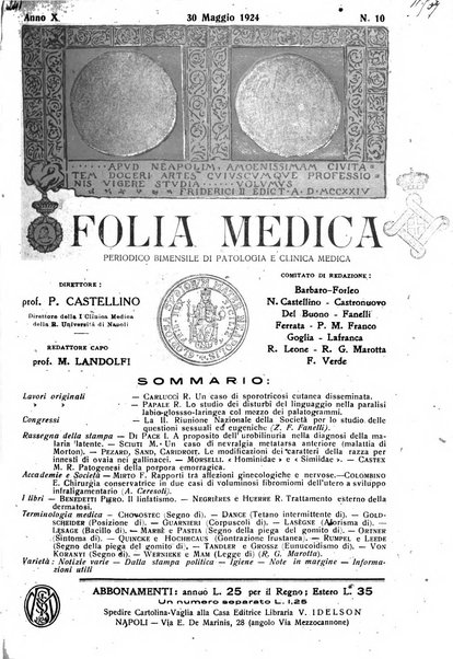 Folia medica periodico trimensile di patologia e clinica medica