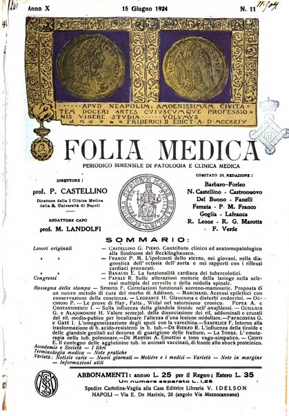 Folia medica periodico trimensile di patologia e clinica medica