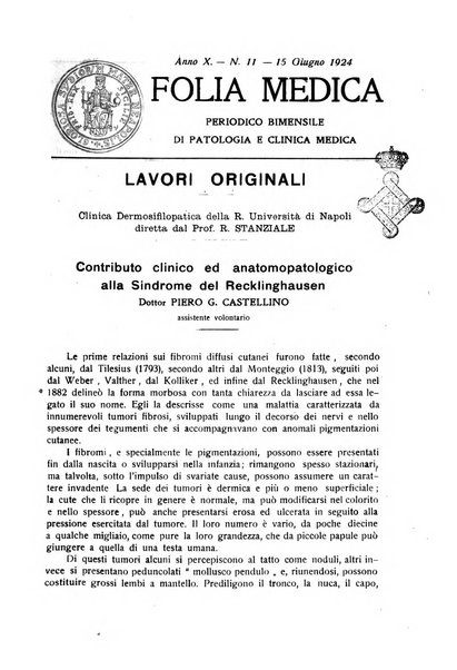 Folia medica periodico trimensile di patologia e clinica medica