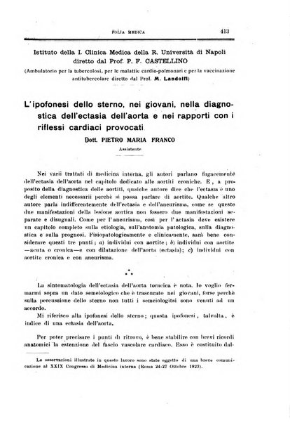 Folia medica periodico trimensile di patologia e clinica medica