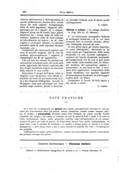 Folia medica periodico trimensile di patologia e clinica medica