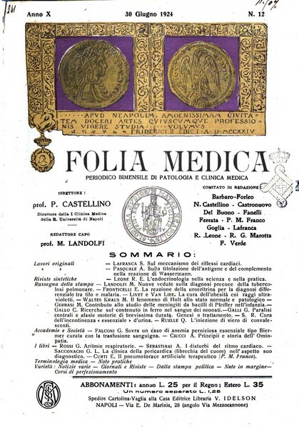 Folia medica periodico trimensile di patologia e clinica medica