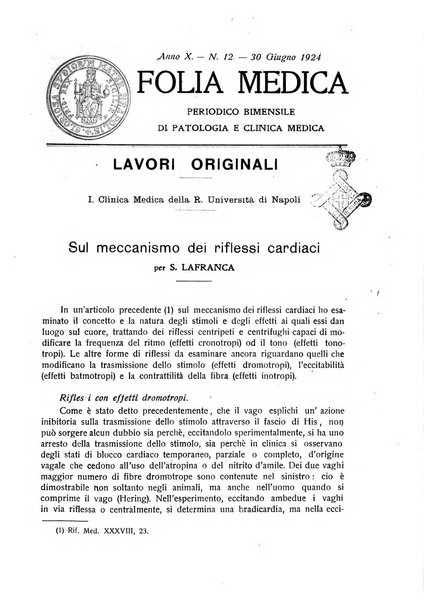 Folia medica periodico trimensile di patologia e clinica medica