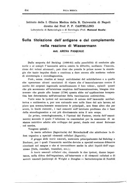 Folia medica periodico trimensile di patologia e clinica medica