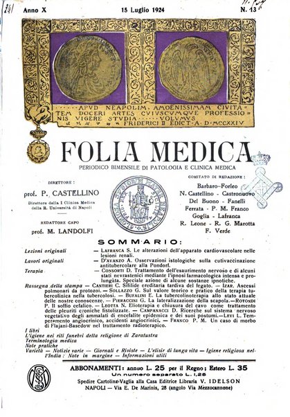 Folia medica periodico trimensile di patologia e clinica medica