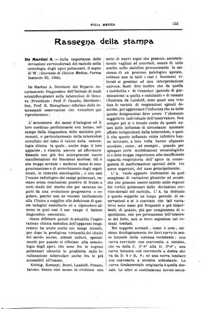 Folia medica periodico trimensile di patologia e clinica medica