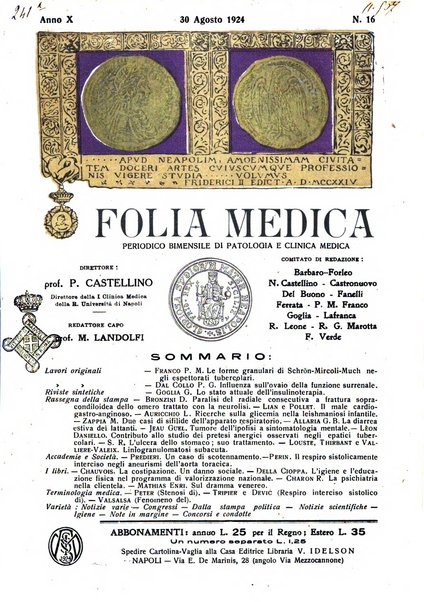 Folia medica periodico trimensile di patologia e clinica medica