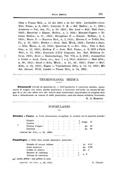 Folia medica periodico trimensile di patologia e clinica medica