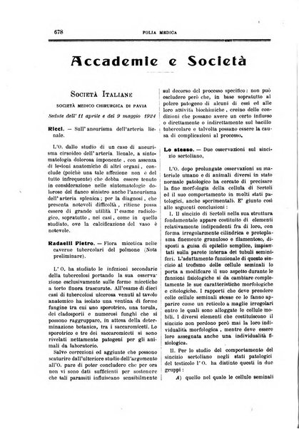 Folia medica periodico trimensile di patologia e clinica medica