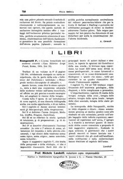 Folia medica periodico trimensile di patologia e clinica medica