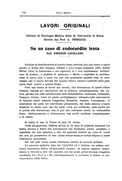 Folia medica periodico trimensile di patologia e clinica medica