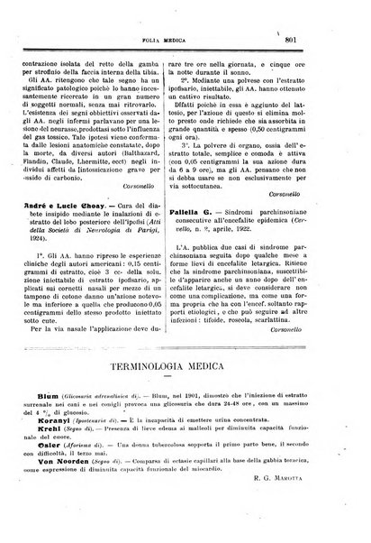 Folia medica periodico trimensile di patologia e clinica medica