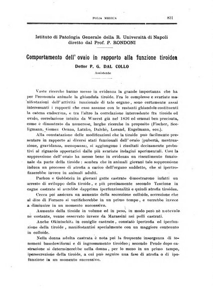 Folia medica periodico trimensile di patologia e clinica medica