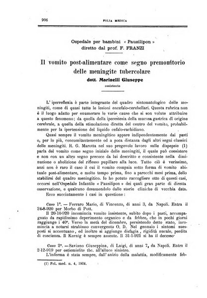 Folia medica periodico trimensile di patologia e clinica medica