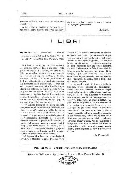 Folia medica periodico trimensile di patologia e clinica medica