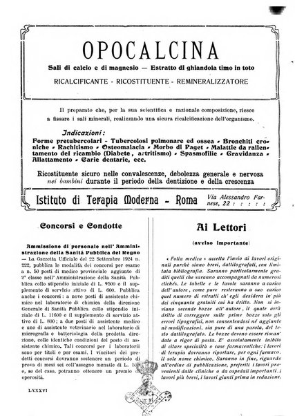 Folia medica periodico trimensile di patologia e clinica medica