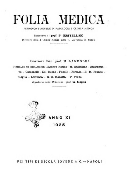 Folia medica periodico trimensile di patologia e clinica medica