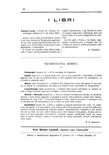 Folia medica periodico trimensile di patologia e clinica medica