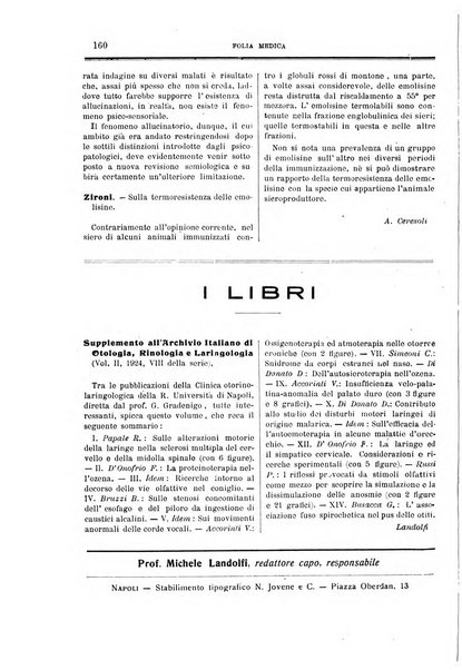 Folia medica periodico trimensile di patologia e clinica medica