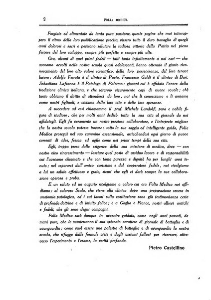 Folia medica periodico trimensile di patologia e clinica medica