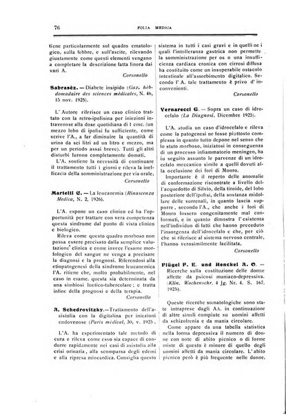 Folia medica periodico trimensile di patologia e clinica medica