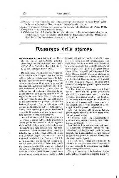 Folia medica periodico trimensile di patologia e clinica medica