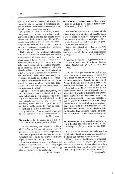 Folia medica periodico trimensile di patologia e clinica medica