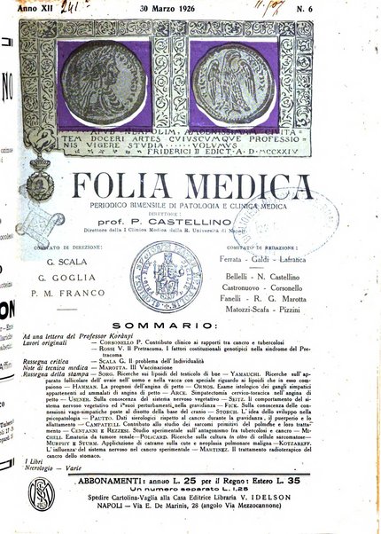 Folia medica periodico trimensile di patologia e clinica medica