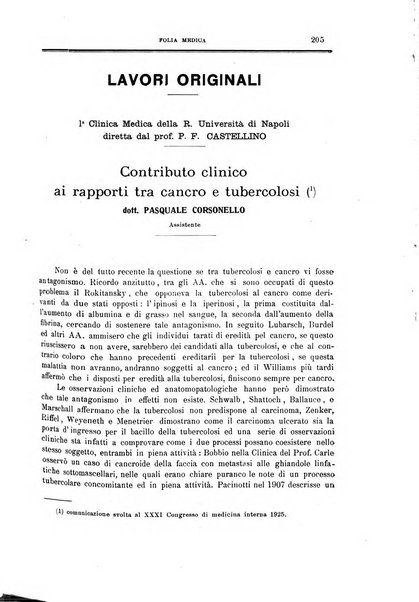 Folia medica periodico trimensile di patologia e clinica medica