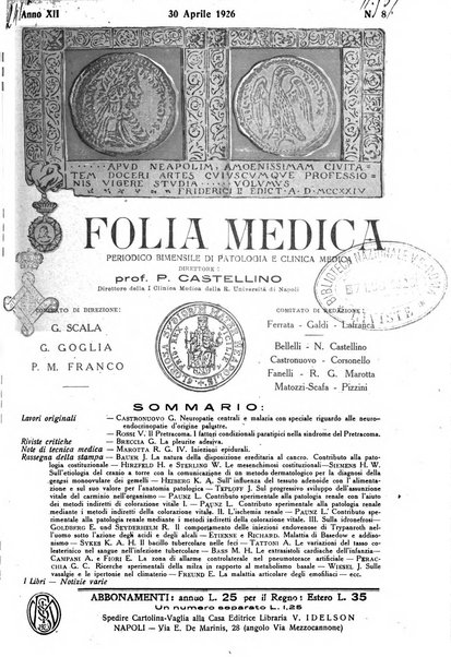 Folia medica periodico trimensile di patologia e clinica medica