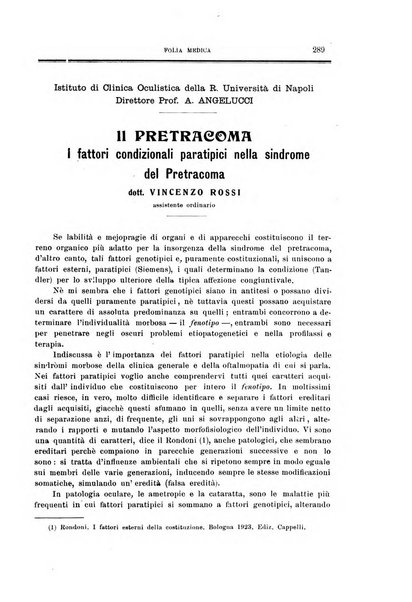 Folia medica periodico trimensile di patologia e clinica medica