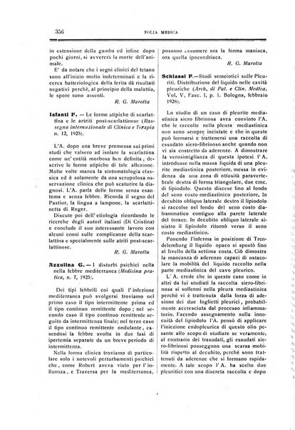 Folia medica periodico trimensile di patologia e clinica medica