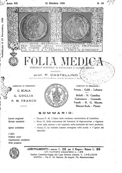 Folia medica periodico trimensile di patologia e clinica medica