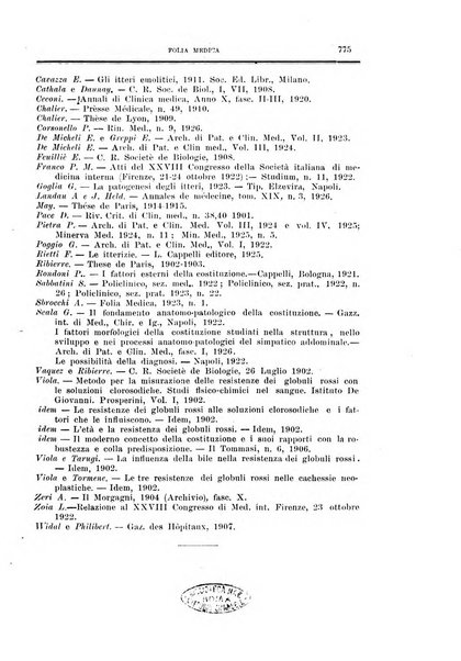 Folia medica periodico trimensile di patologia e clinica medica