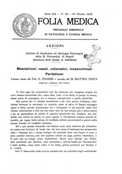 Folia medica periodico trimensile di patologia e clinica medica