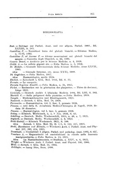 Folia medica periodico trimensile di patologia e clinica medica